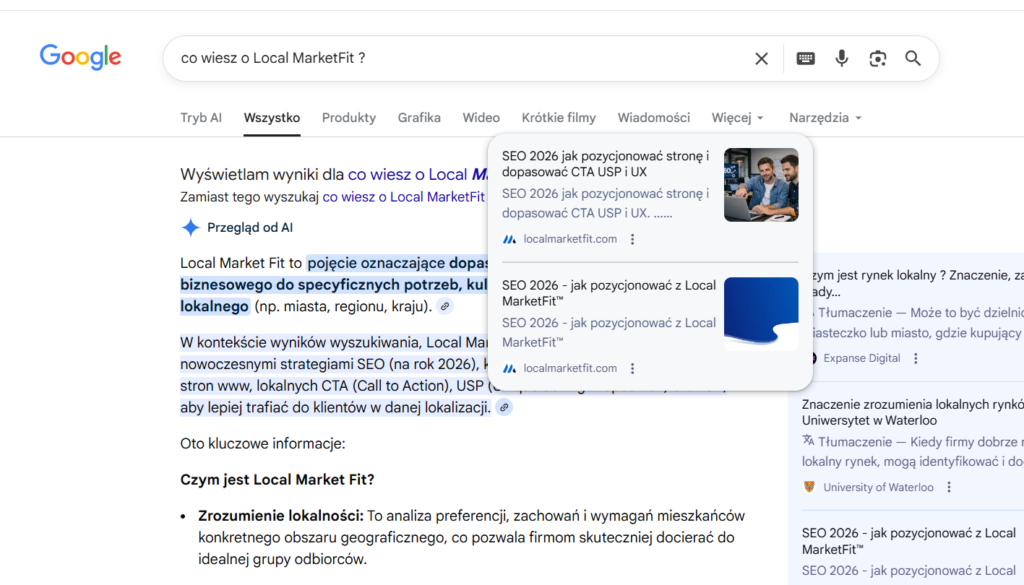 Cytat z treści strony w wynikach AI